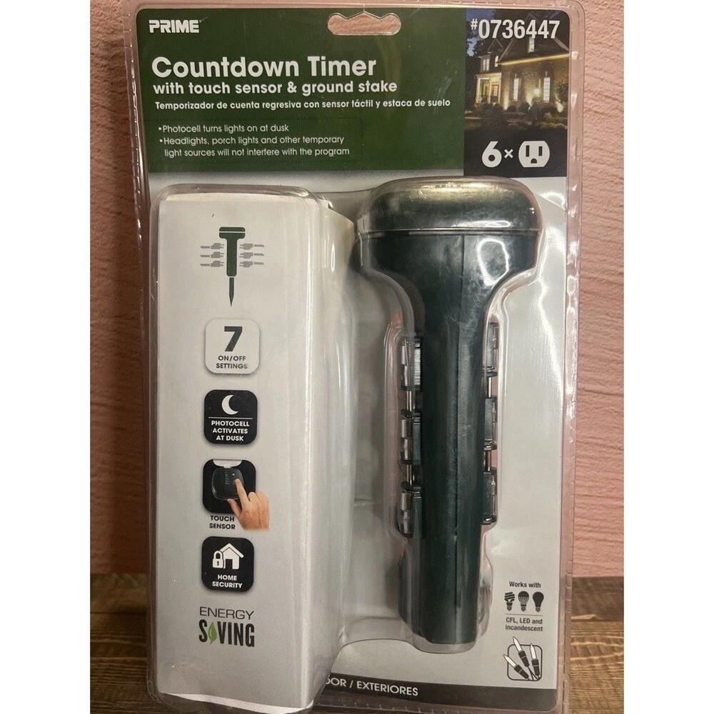 Prime Outdoor Countdown Timer With Touch Sensor and Ground Stake 6 Outlet New - Picture 3 of 7
